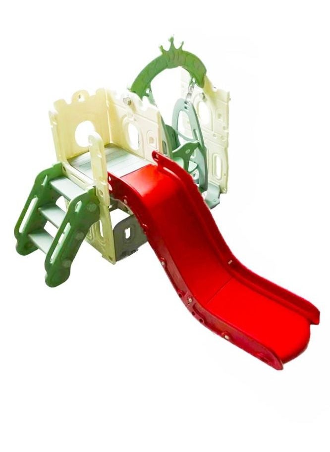 Baby - SHAPED STAIR SLIDE WITH SWING - FULLY CLOSED STEPS + BALL RING 215X165X122CM GREEN 28-002-11G - Image 1