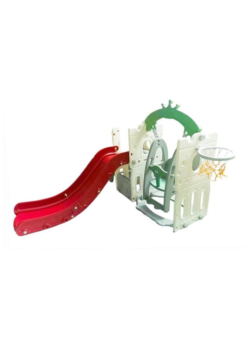 Baby - SHAPED STAIR SLIDE WITH SWING - FULLY CLOSED STEPS + BALL RING 215X165X122CM GREEN 28-002-11G - Image 1
