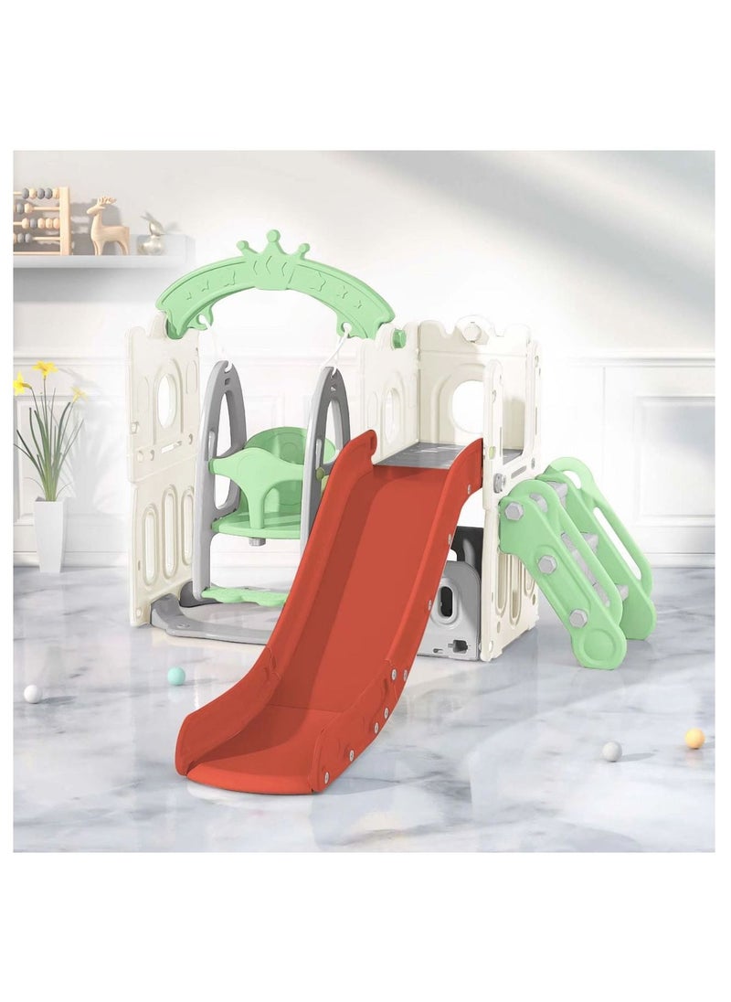 Baby - SHAPED STAIR SLIDE WITH SWING - FULLY CLOSED STEPS + BALL RING 215X165X122CM GREEN 28-002-11G - Image 1