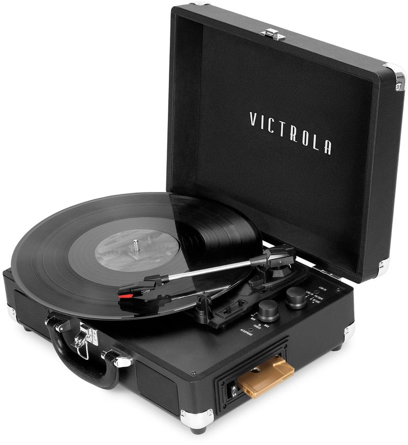 Victrola VSC-500BTC-BLK Vinyl Suitcase Record Player with Cassette  Bluetooth connectivity  14 x 11 x 5 inches  Black - Image 1