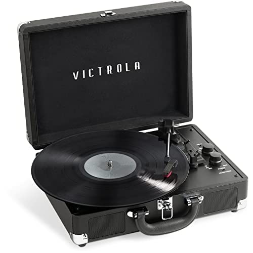 Victrola VSC-500BTC-BLK Vinyl Suitcase Record Player with Cassette  Bluetooth connectivity  14 x 11 x 5 inches  Black - Image 2