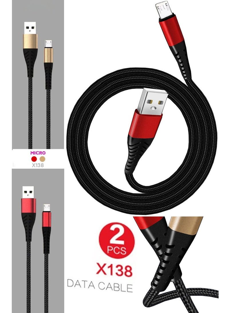 WUW 2 Pcs 2.4A 12W USB to Micro-USB Fast Charging and Data Transfer/Sync Cable for Micro-USB Smartphones, Tablets, Mobile Accessories, Electronics & Digital Devices, Red & Gold - Image 1