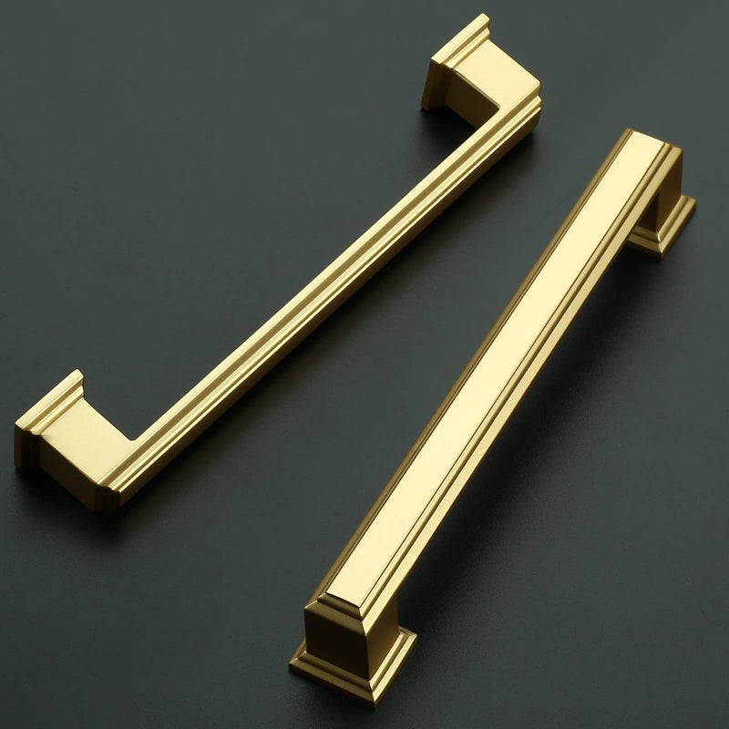 Amerdeco 10 Pack Brushed Brass Drawer Pulls 5 Inch Hole Center Brushed Gold Cabinet Pulls Cabinet Hardware Solid Kitchen Cabinet Handles for Bathroom Drawer Pulls Dresser Pulls ZH0001 - Image 2