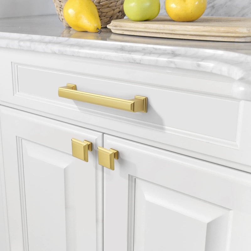 Amerdeco 10 Pack Brushed Brass Drawer Pulls 5 Inch Hole Center Brushed Gold Cabinet Pulls Cabinet Hardware Solid Kitchen Cabinet Handles for Bathroom Drawer Pulls Dresser Pulls ZH0001 - Image 4