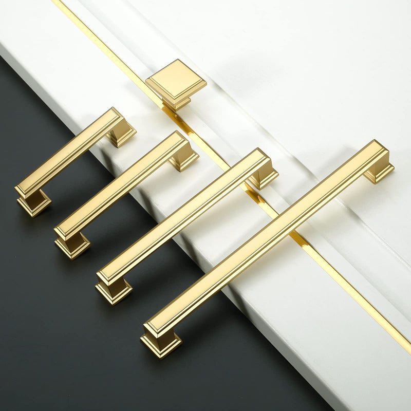 Amerdeco 10 Pack Brushed Brass Drawer Pulls 5 Inch Hole Center Brushed Gold Cabinet Pulls Cabinet Hardware Solid Kitchen Cabinet Handles for Bathroom Drawer Pulls Dresser Pulls ZH0001 - Image 3