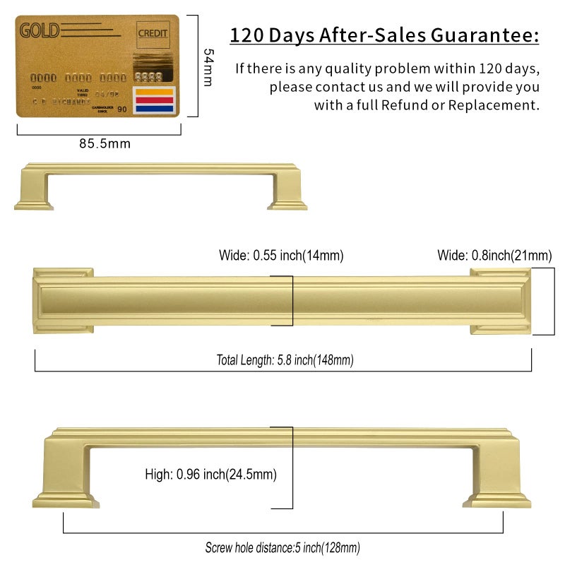 Amerdeco 10 Pack Brushed Brass Drawer Pulls 5 Inch Hole Center Brushed Gold Cabinet Pulls Cabinet Hardware Solid Kitchen Cabinet Handles for Bathroom Drawer Pulls Dresser Pulls ZH0001 - Image 5