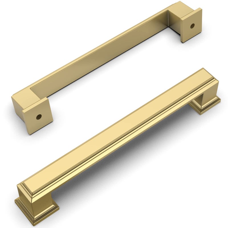 Amerdeco 10 Pack Brushed Brass Drawer Pulls 5 Inch Hole Center Brushed Gold Cabinet Pulls Cabinet Hardware Solid Kitchen Cabinet Handles for Bathroom Drawer Pulls Dresser Pulls ZH0001 - Image 1