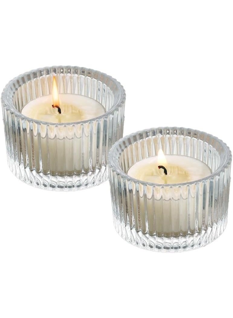 Ribbed Glass Tealight Holder Clear 3.5 cm 2 Piece - Image 1