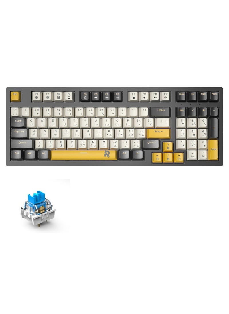 Rock Pow - ROCK POW 97 Keys Arabic English Mechanical Gaming Keyboard USB Wired Mechanical Keyboard,Ergonomic RGB LED Backlit 85% Computer Keyboard Anti-ghosting, Splash-Proof, Ideal for PC/Mac Gamers Blue Switches - Image 1