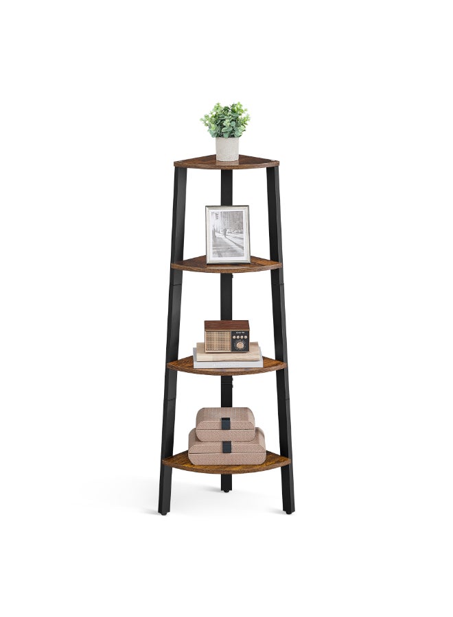VASAGLE Corner Shelf Unit, 4-Tier Corner Shelf, Ladder Shelf for Living Room, Bookshelf or Plant Stand, Industrial Accent Furniture, Rustic Brown and Black - Image 1