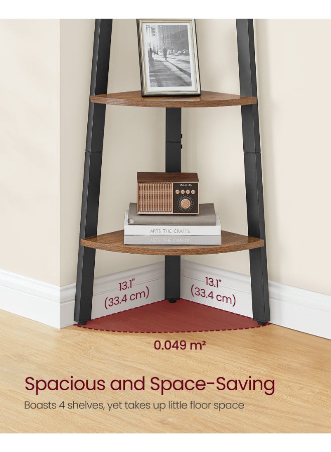 VASAGLE Corner Shelf Unit, 4-Tier Corner Shelf, Ladder Shelf for Living Room, Bookshelf or Plant Stand, Industrial Accent Furniture, Rustic Brown and Black - Image 3