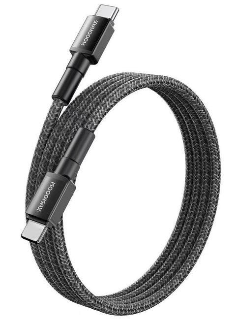 60W type c cable fast charger, 1 meter long. Type-C charging cable is made of cut-resistant, durable fabric. The type c cable supports all iPhones that support the Type-C port, Samsung devices, and other phones. The original cable type c is made of the finest copper for high conductivity and safety. data cable type c. Moogmax black charger cable.