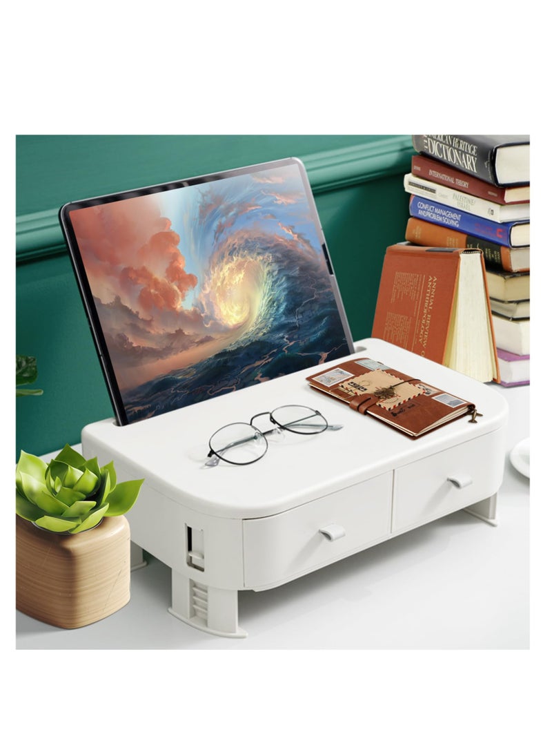 SOLARAE Adjustable Height Monitor Stand with Storage, White Computer Stand for Office Desk Organizers and Accessories, Ideal for Home & Office Use, Tablet Stand with Storage Solutions. - Image 3