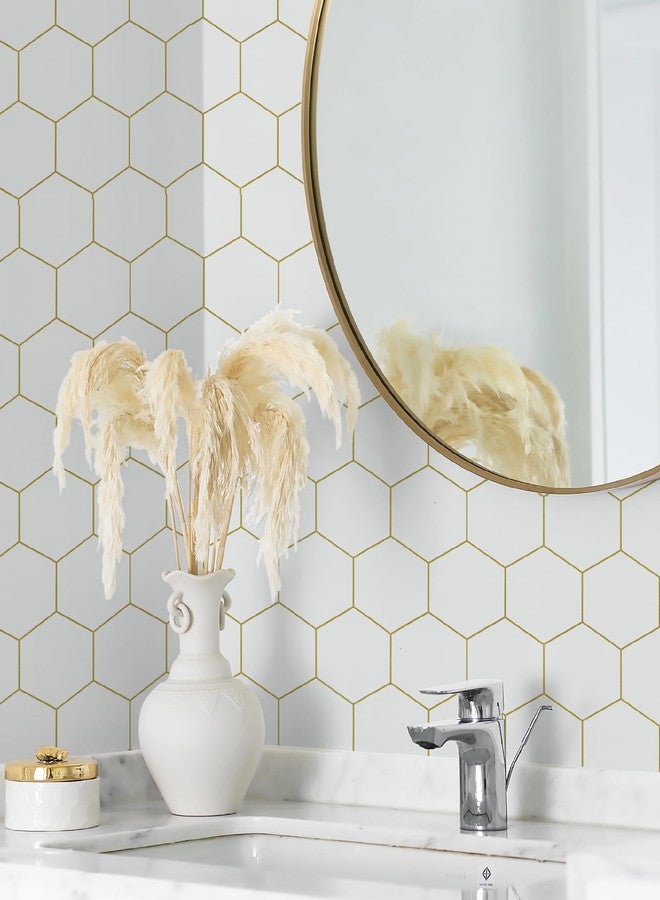 Fiula Gold and White Geometric Wallpaper Peel and Stick Wallpaper Hexagon White Wallpaper 17.3”×78.7”Decorative Shelf Drawer Liner Roll Waterproof - Image 4