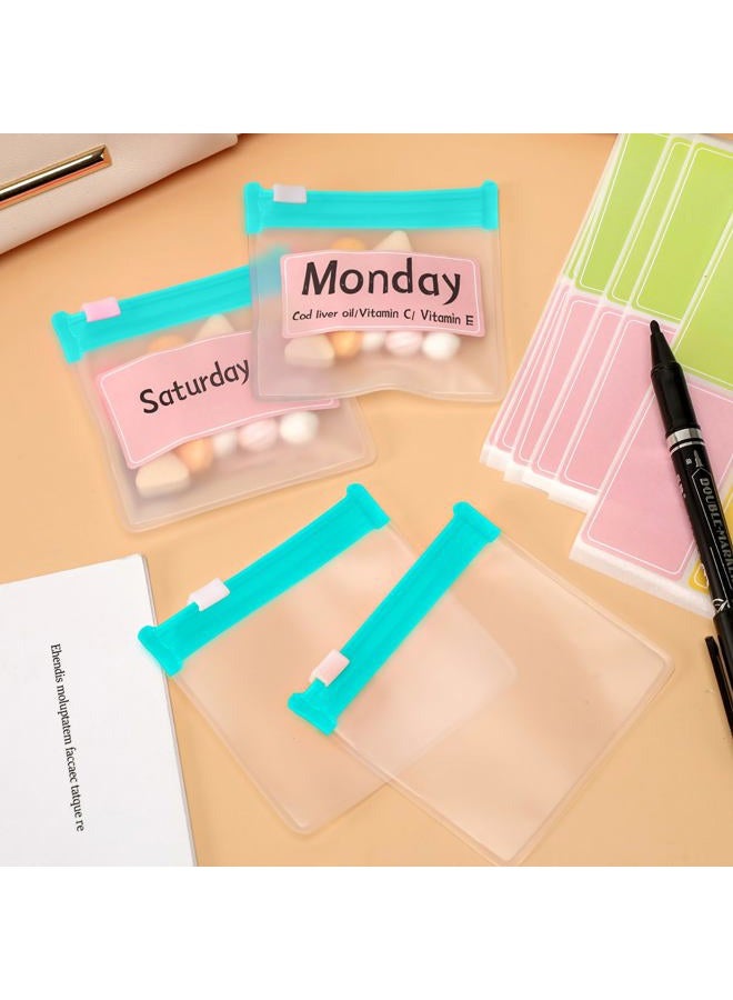 MARFOREVER 39 Pcs Pill Organizer, Reusable Pill Box Pill Case Travel Pill Organizer, 28 Pcs Plastic Pill Container with Slide Lock 10 Sheets Labels and 1 Pc Marker - Image 3