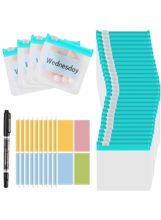 MARFOREVER 39 Pcs Pill Organizer, Reusable Pill Box Pill Case Travel Pill Organizer, 28 Pcs Plastic Pill Container with Slide Lock 10 Sheets Labels and 1 Pc Marker - Image 1
