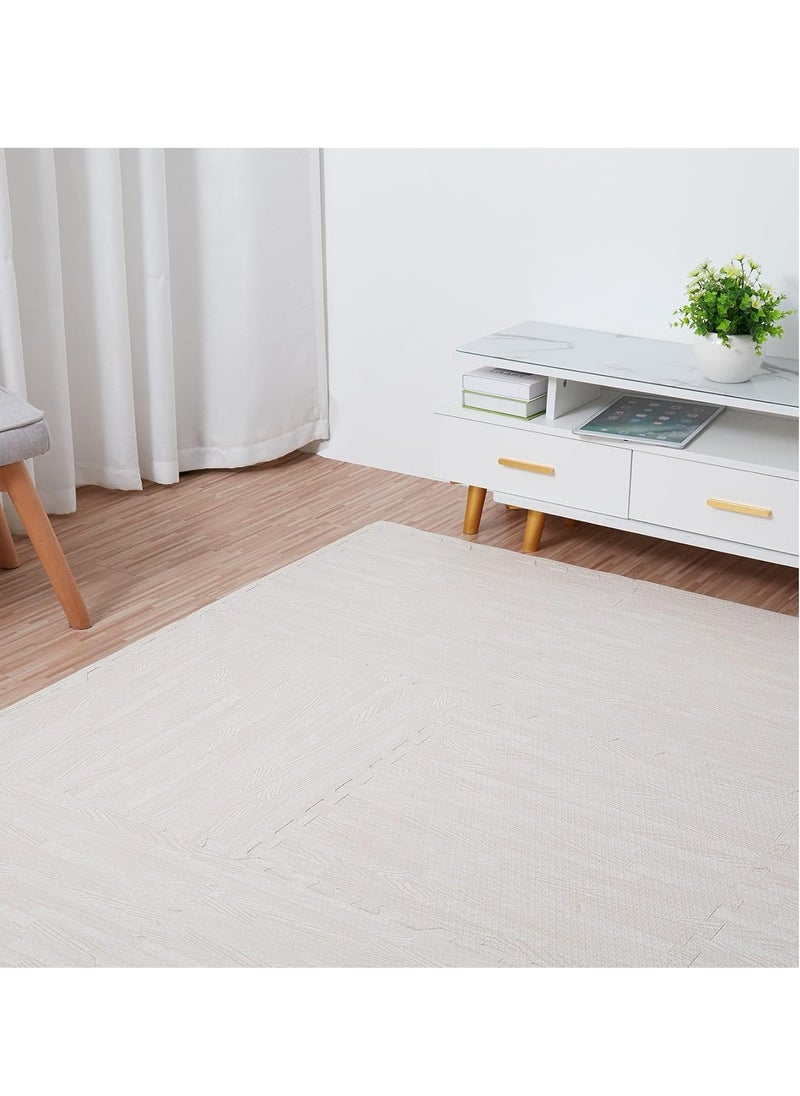 Bukela - EVA Foam Mats 10 PCS 60 x 60 x 1.2cm Wood Effect Soft Gym Home Exercise Kids Play Baby Crawling Workout Mat Garage Floor Tiles Indoor Outdoor Fitness (White) - Image 1