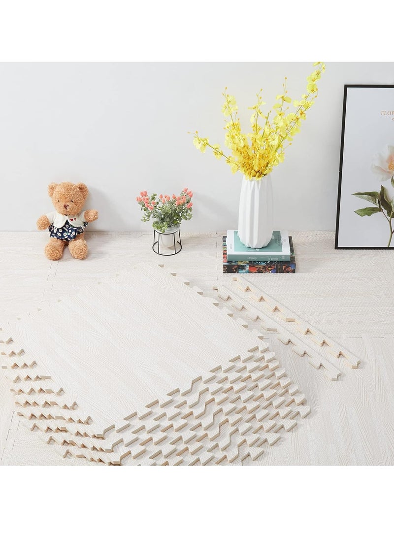 Bukela - EVA Foam Mats 10 PCS 60 x 60 x 1.2cm Wood Effect Soft Gym Home Exercise Kids Play Baby Crawling Workout Mat Garage Floor Tiles Indoor Outdoor Fitness (White) - Image 1