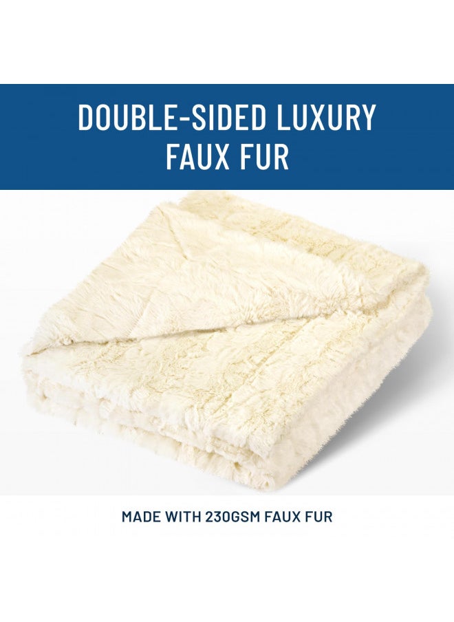 Everlasting Comfort Luxury Plush Blanket - Cozy, Soft, Fuzzy Faux Fur Throw Blanket for Couch - Ideal Comfy Minky Blanket for Adults for Cold Nights (Ivory)