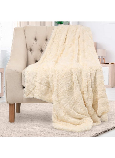 Everlasting Comfort Luxury Plush Blanket - Cozy, Soft, Fuzzy Faux Fur Throw Blanket for Couch - Ideal Comfy Minky Blanket for Adults for Cold Nights (Ivory)