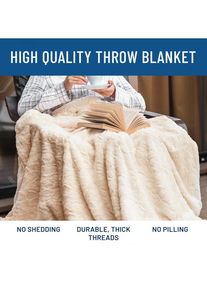 Everlasting Comfort Luxury Plush Blanket - Cozy, Soft, Fuzzy Faux Fur Throw Blanket for Couch - Ideal Comfy Minky Blanket for Adults for Cold Nights (Ivory)