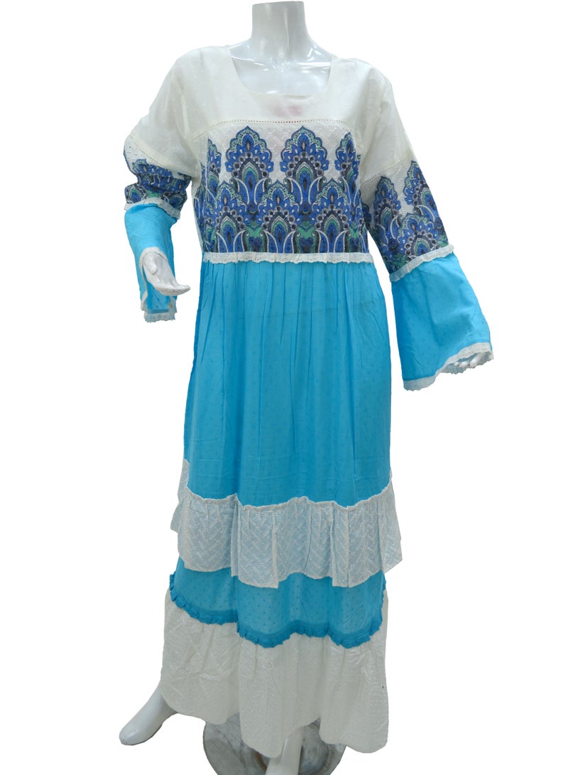 Zainah Women's Modest Cotton Jalabiya Dress - Pure Cotton, Embroidered & Printed, Wide Bottom, Bell Sleeves, Summer Casual Dress  - Image 1