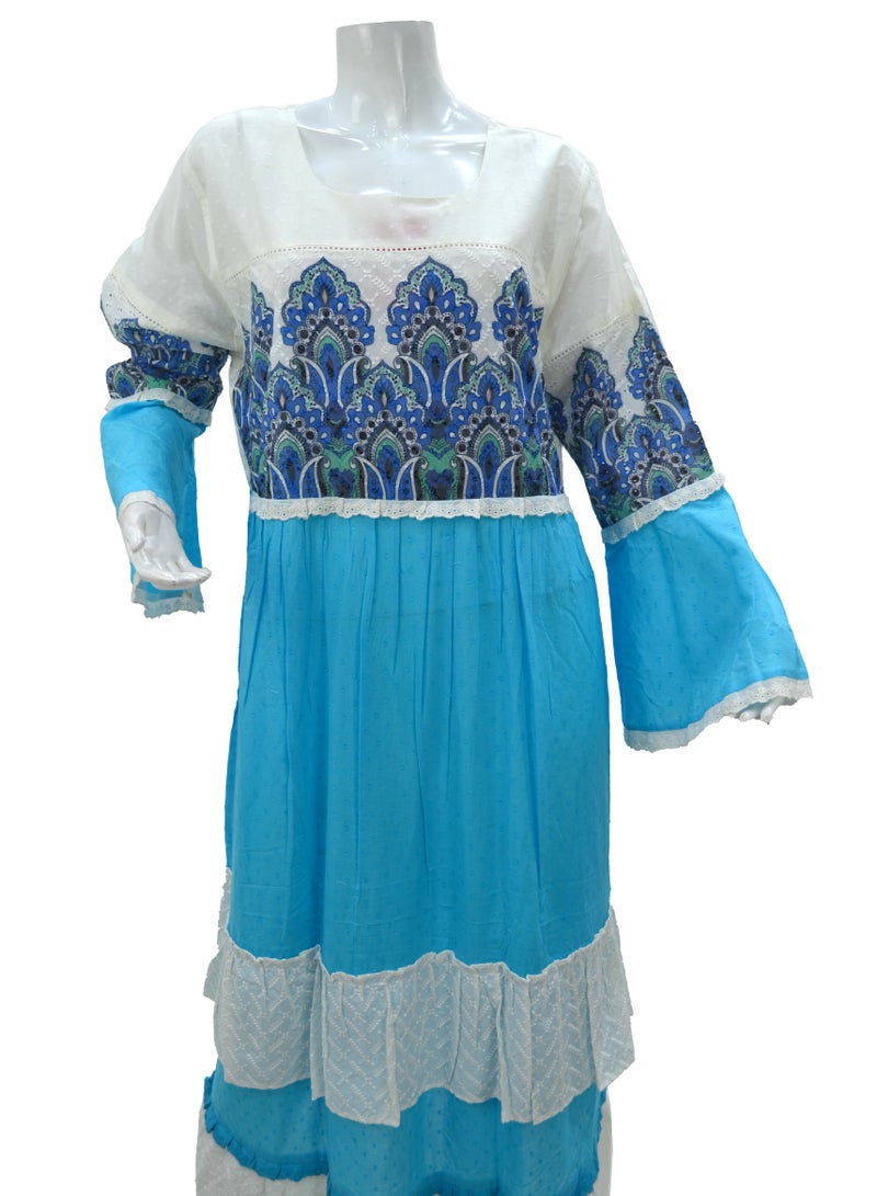 Zainah Women's Modest Cotton Jalabiya Dress - Pure Cotton, Embroidered & Printed, Wide Bottom, Bell Sleeves, Summer Casual Dress  - Image 2