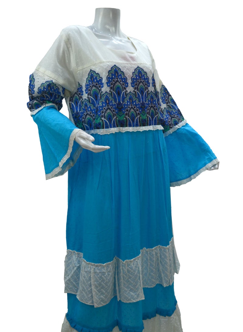 Zainah Women's Modest Cotton Jalabiya Dress - Pure Cotton, Embroidered & Printed, Wide Bottom, Bell Sleeves, Summer Casual Dress  - Image 3