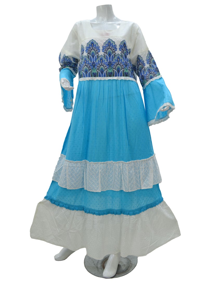 Zainah Women's Modest Cotton Jalabiya Dress - Pure Cotton, Embroidered & Printed, Wide Bottom, Bell Sleeves, Summer Casual Dress  - Image 4