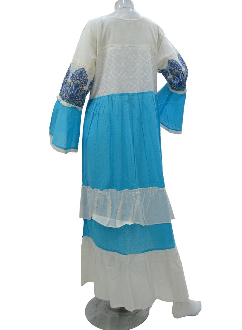 Zainah Women's Modest Cotton Jalabiya Dress - Pure Cotton, Embroidered & Printed, Wide Bottom, Bell Sleeves, Summer Casual Dress  - Image 5