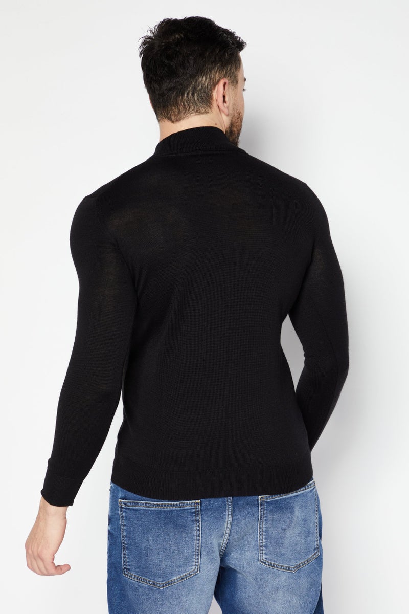 Lyle & Scott Men Mock Neck Long Sleeves Embroidered Logo Sweater, Black - Image 3