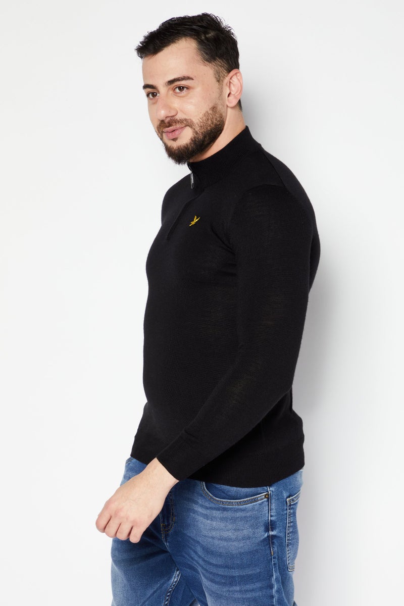 Lyle & Scott Men Mock Neck Long Sleeves Embroidered Logo Sweater, Black - Image 2