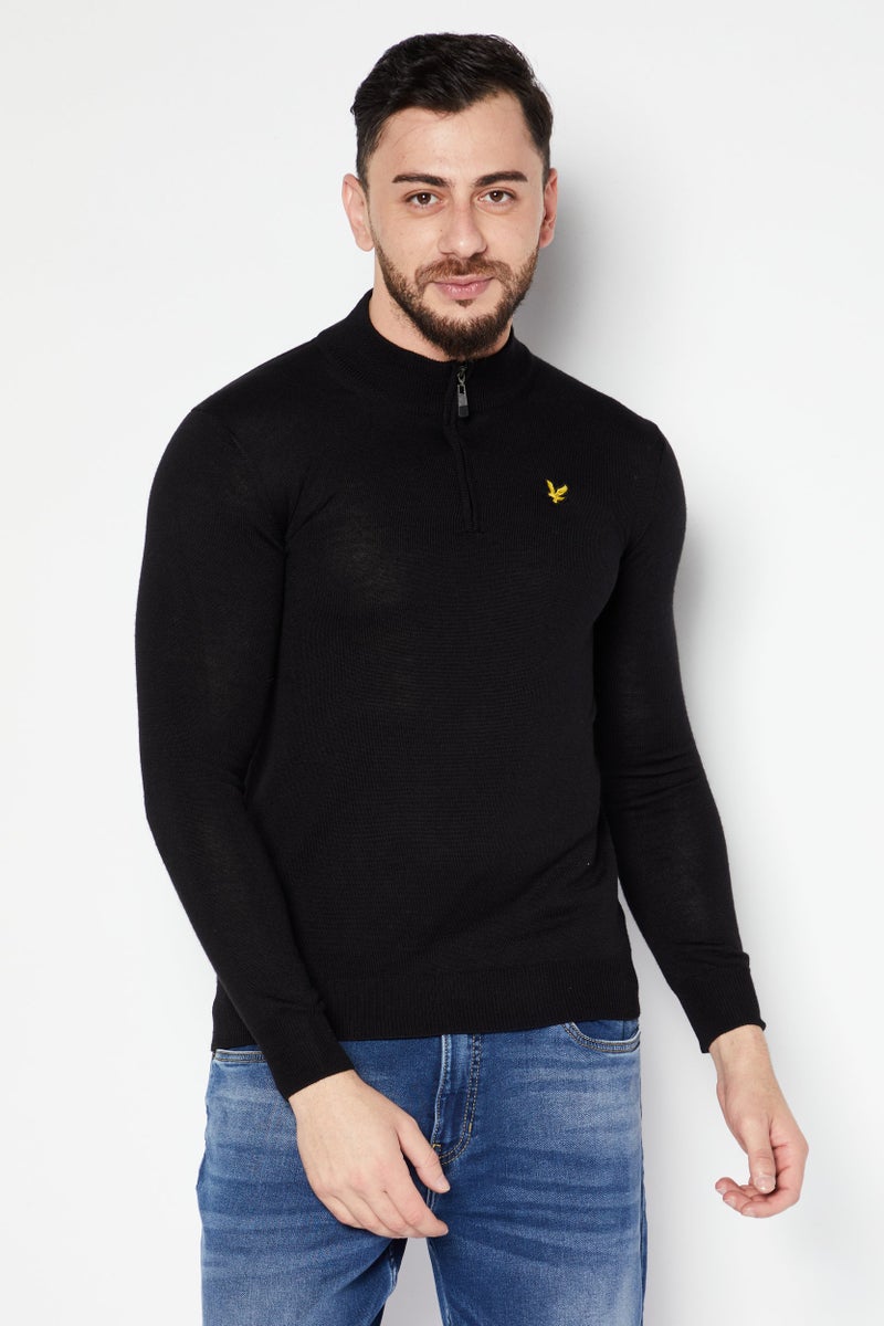 Lyle & Scott Men Mock Neck Long Sleeves Embroidered Logo Sweater, Black - Image 1