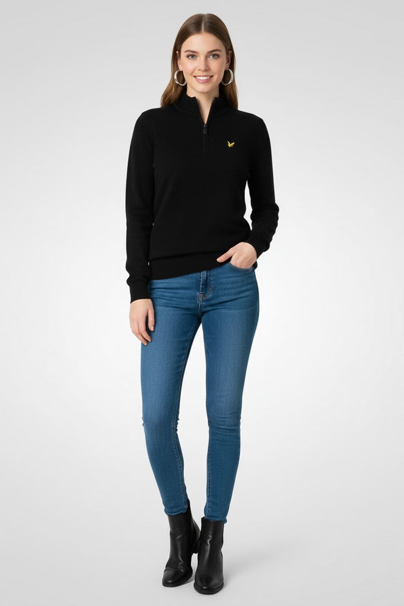 Lyle & Scott Women Mock Neck Long Sleeves Embroidered Logo Sweater, Black - Image 4