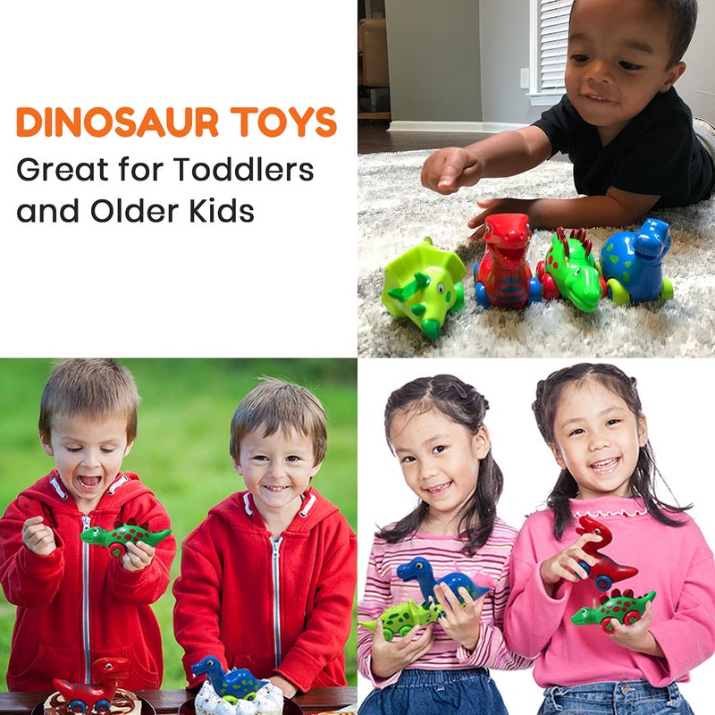 3 Bees & Me 3 Bees and Me Dinosaur Car Toys for Toddlers | Dinosaurs with Wheels 4-in-1 Pack, Fun Party Toy, Play Set for Kids | Birthday Gift for Boys and Girls - Image 4
