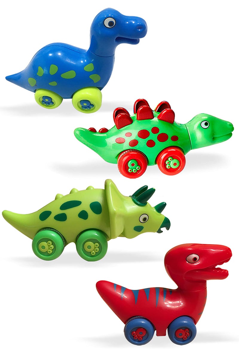 3 Bees & Me 3 Bees and Me Dinosaur Car Toys for Toddlers | Dinosaurs with Wheels 4-in-1 Pack, Fun Party Toy, Play Set for Kids | Birthday Gift for Boys and Girls - Image 1