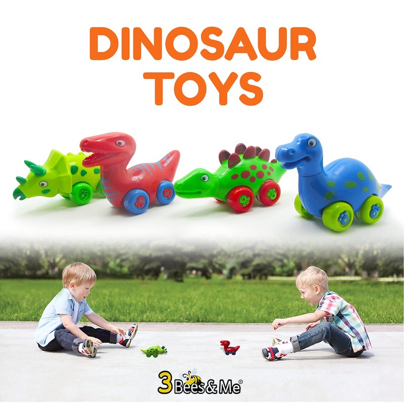 3 Bees & Me 3 Bees and Me Dinosaur Car Toys for Toddlers | Dinosaurs with Wheels 4-in-1 Pack, Fun Party Toy, Play Set for Kids | Birthday Gift for Boys and Girls - Image 2