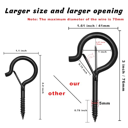 Ansxiy 10 PCS 3 inches Q-Hanger Hooks with Safety Buckle, Screw Hooks for Outdoor String Lights, Ceiling Hooks for Hanging Plants, Black - Image 2