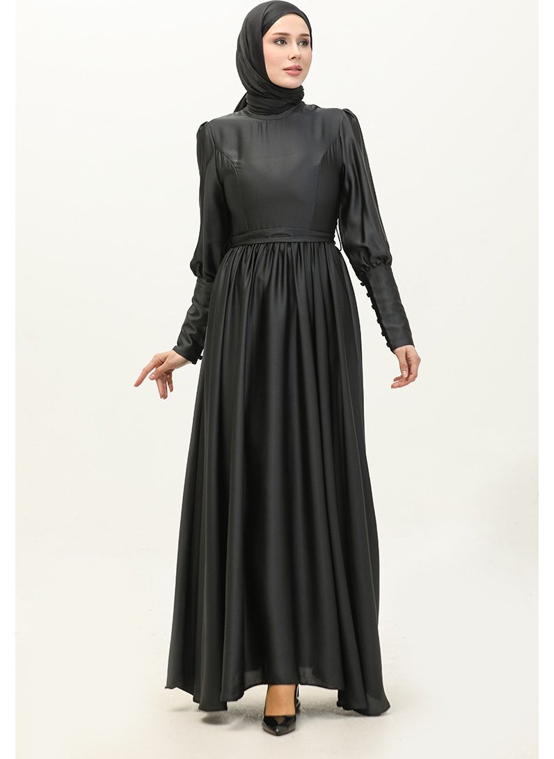 Sefa Merve - Cupless Satin Evening Dress 6080-15 Smoke - Image 1