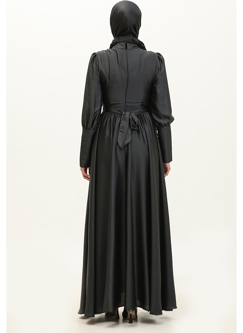 Sefa Merve - Cupless Satin Evening Dress 6080-15 Smoke - Image 1