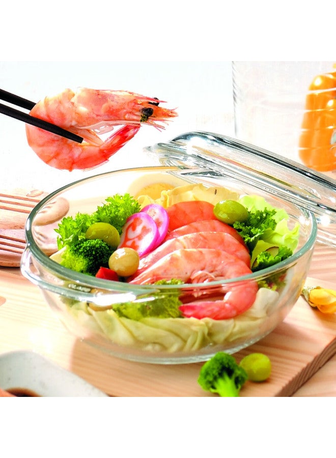 Glasslock Imported Tempered Glass Bowl With Lid, Microwave-safe, Heat-resistant, Large Salad Bowl, Transparent Double-handled Soup Bowl, Tableware, 1030ml - Image 4