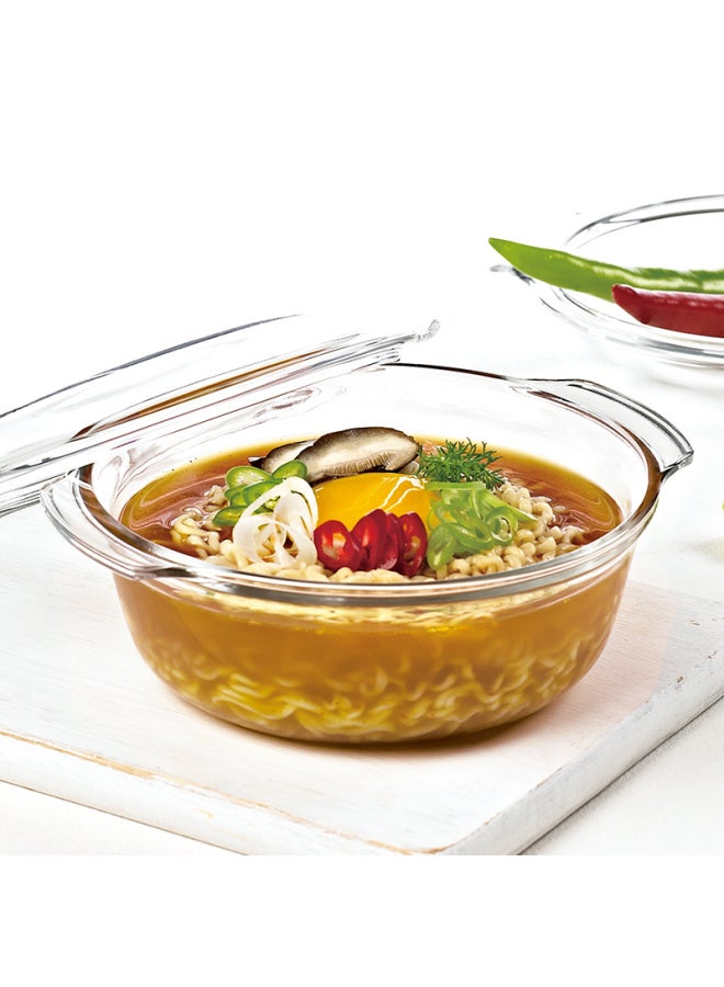Glasslock Imported Tempered Glass Bowl With Lid, Microwave-safe, Heat-resistant, Large Salad Bowl, Transparent Double-handled Soup Bowl, Tableware, 1030ml - Image 2