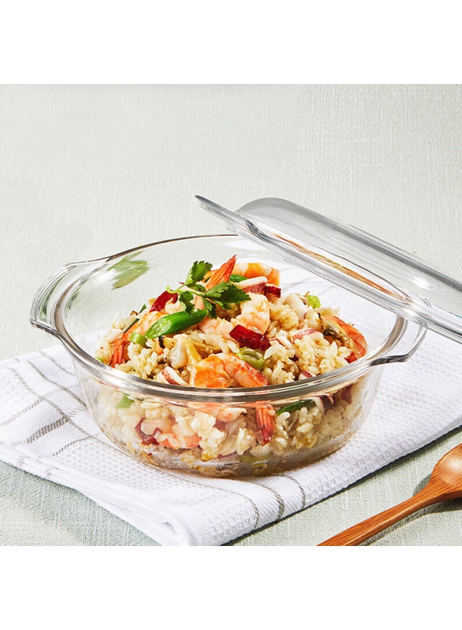 Glasslock Imported Tempered Glass Bowl With Lid, Microwave-safe, Heat-resistant, Large Salad Bowl, Transparent Double-handled Soup Bowl, Tableware, 1030ml - Image 1