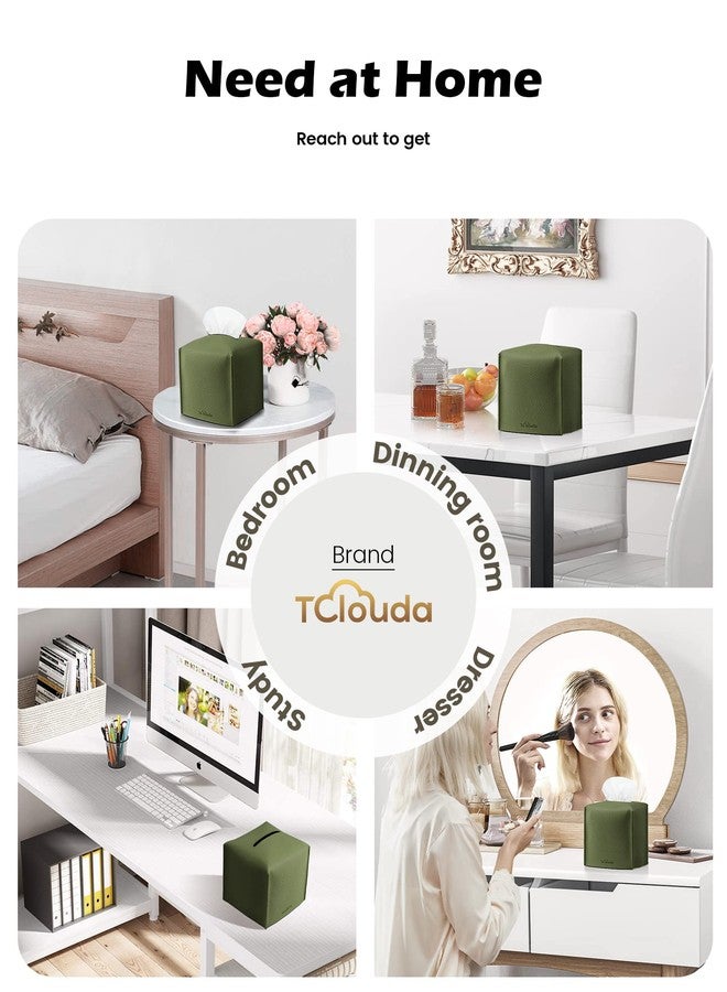 Tclouda Tissue Box Cover for PU Leather, Modern Simple Solid Color Holder Square Tissue Bag, Ideal for Bathrooms,Office,Car,Nightstand,Outdoor Tent,Dining Table,5"X5"X5", Single Green - Image 4