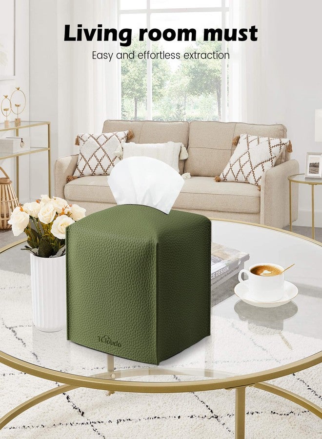 Tclouda Tissue Box Cover for PU Leather, Modern Simple Solid Color Holder Square Tissue Bag, Ideal for Bathrooms,Office,Car,Nightstand,Outdoor Tent,Dining Table,5"X5"X5", Single Green - Image 3