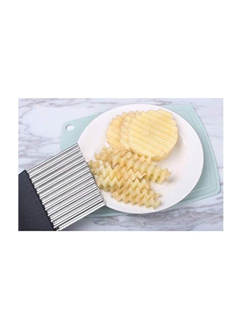 erorex Stainless Steel Crinkle Cutter Potato Chips Cutter Vegetable Wavy Blade Cutter French Fries Chips Chopping Knives for Chopping Potato Vegetable Fruit  - Image 3