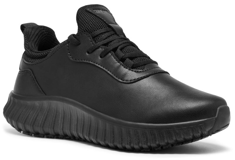 SHULOOK Non Slip Work Shoes for Women Food Service Water Resistant Sneakers Waterproof Kitchen Chef Restaurant Lace Up Walking Lightweight Comfortable Nursing Working Footwear Black Size 9.5 - Image 1