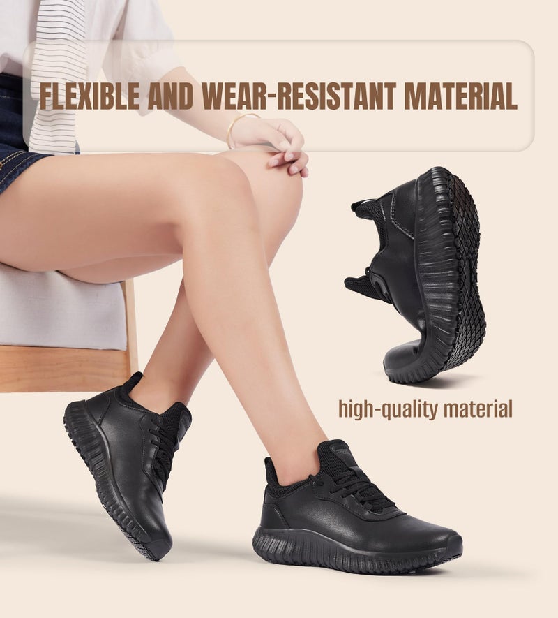 SHULOOK Non Slip Work Shoes for Women Food Service Water Resistant Sneakers Waterproof Kitchen Chef Restaurant Lace Up Walking Lightweight Comfortable Nursing Working Footwear Black Size 9.5 - Image 5
