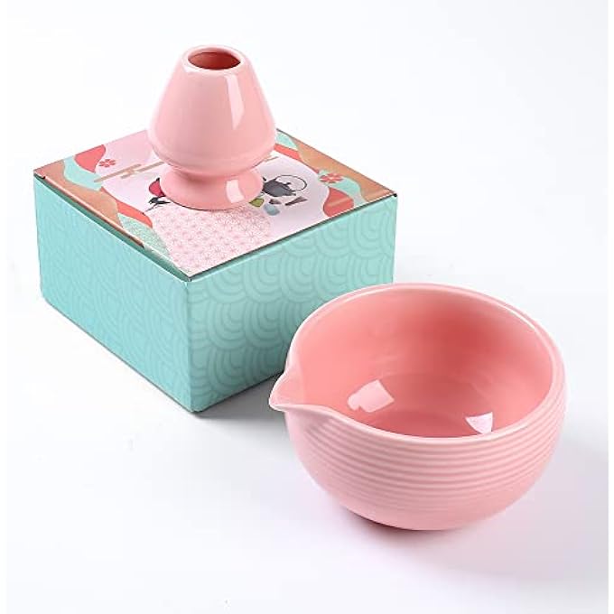 ZENRC Traditional Matcha Bowl With Pouring Spout And Whisk Holder Reshaper  Handmade Japanese Style Matcha Chasen Ritual Kit 22Oz Big Salad Porridge Juice Bowl Chawan Baby Pink - Image 1