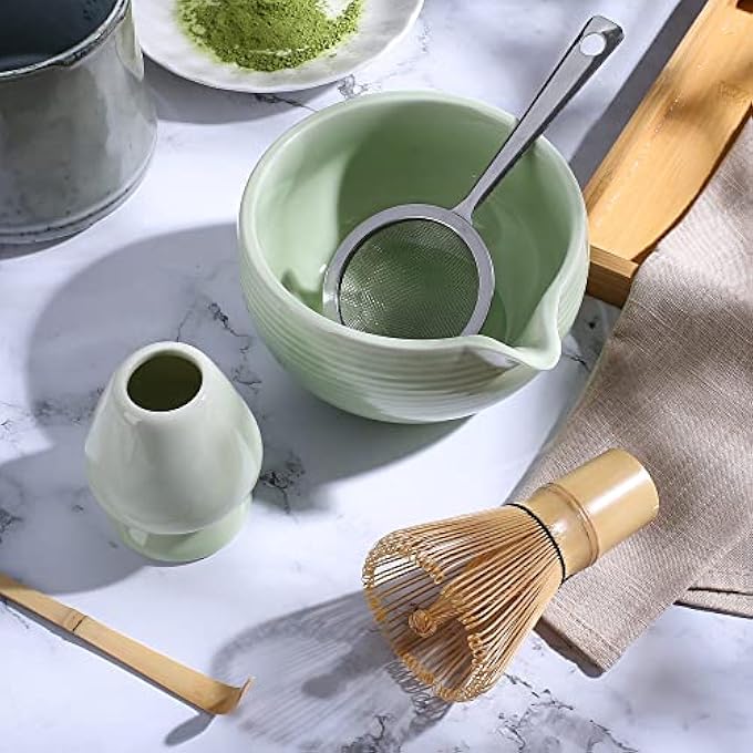 ZENRC Traditional Matcha Bowl With Pouring Spout And Whisk Holder Reshaper  Handmade Japanese Style Matcha Chasen Ritual Kit 22Oz Big Salad Porridge Juice Bowl Chawan Baby Pink - Image 5